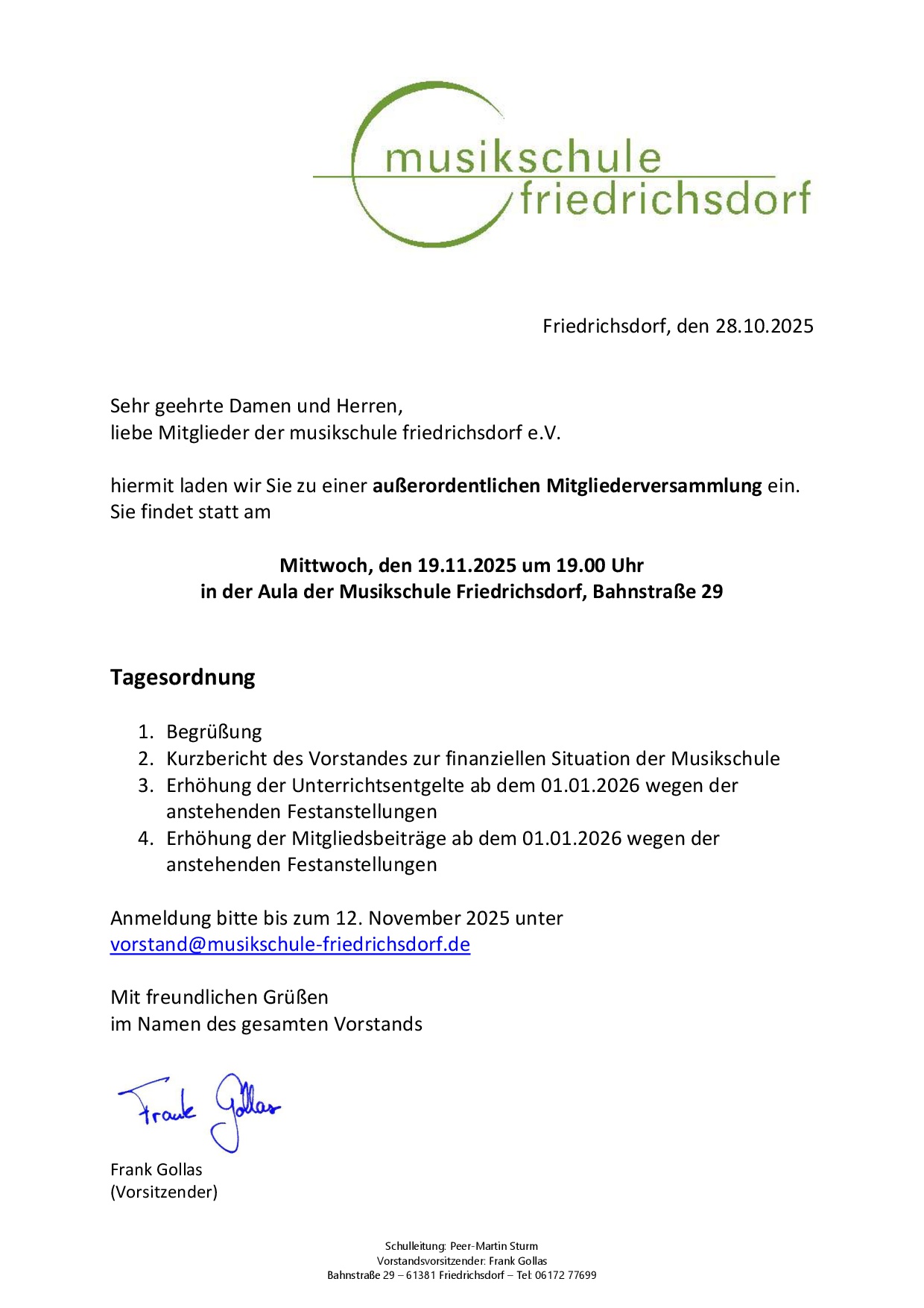 Einladung außerordentliche Mitgliederversammlung 2025